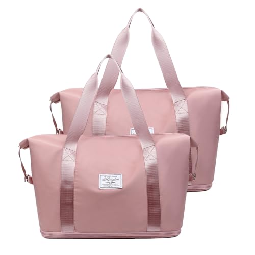 Groß Sporttasche für Herren und Damen Faltbare Reisetasche Weekender Carry On Workout Wasserdicht Sport Bags mit Nassfach Leicht Sporttasche Damen für Fitnessstudio Reise (Rosa 2 Pcs) von Recitem