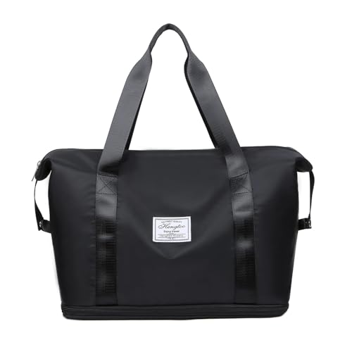 Groß Sporttasche für Herren und Damen Faltbare Reisetasche Weekender Carry On Workout Wasserdicht Sport Bags mit Nassfach Leicht Sporttasche Damen für Fitnessstudio Reise (Schwarz) von Recitem