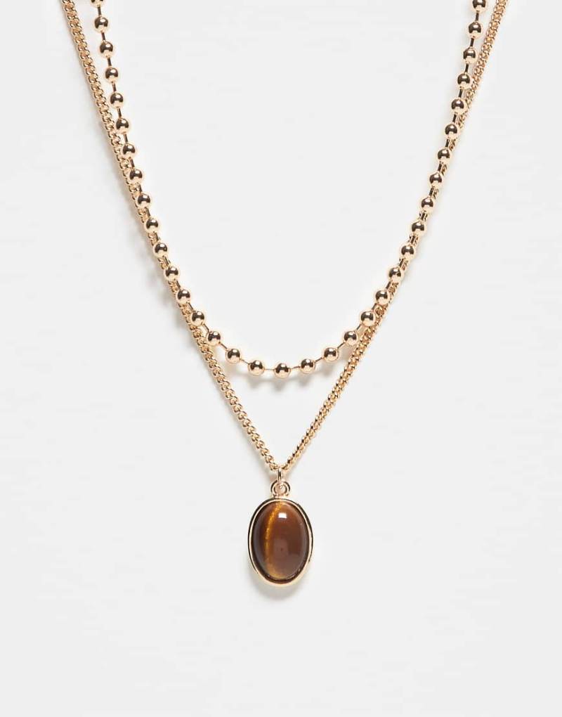 Reclaimed Vintage - 2-reihige Unisex-Halskette in Goldoptik mit Kugeldetails und Anhänger-Goldfarben von Reclaimed Vintage