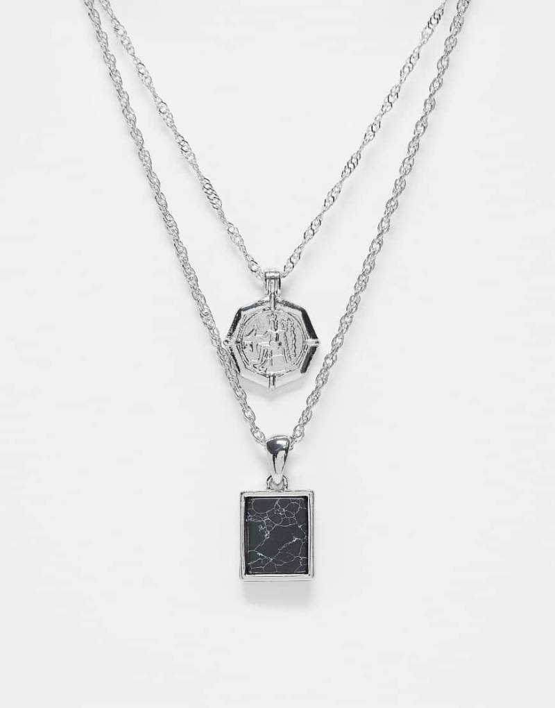 Reclaimed Vintage - 2-reihige Unisex-Halskette in Silber mit Anhänger von Reclaimed Vintage