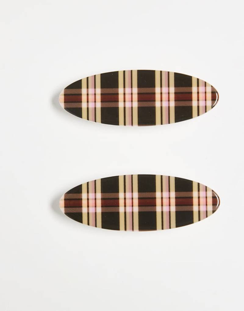 Reclaimed Vintage - 2er-Pack Haarspangen in Braun mit Schottenkaro-Bunt von Reclaimed Vintage