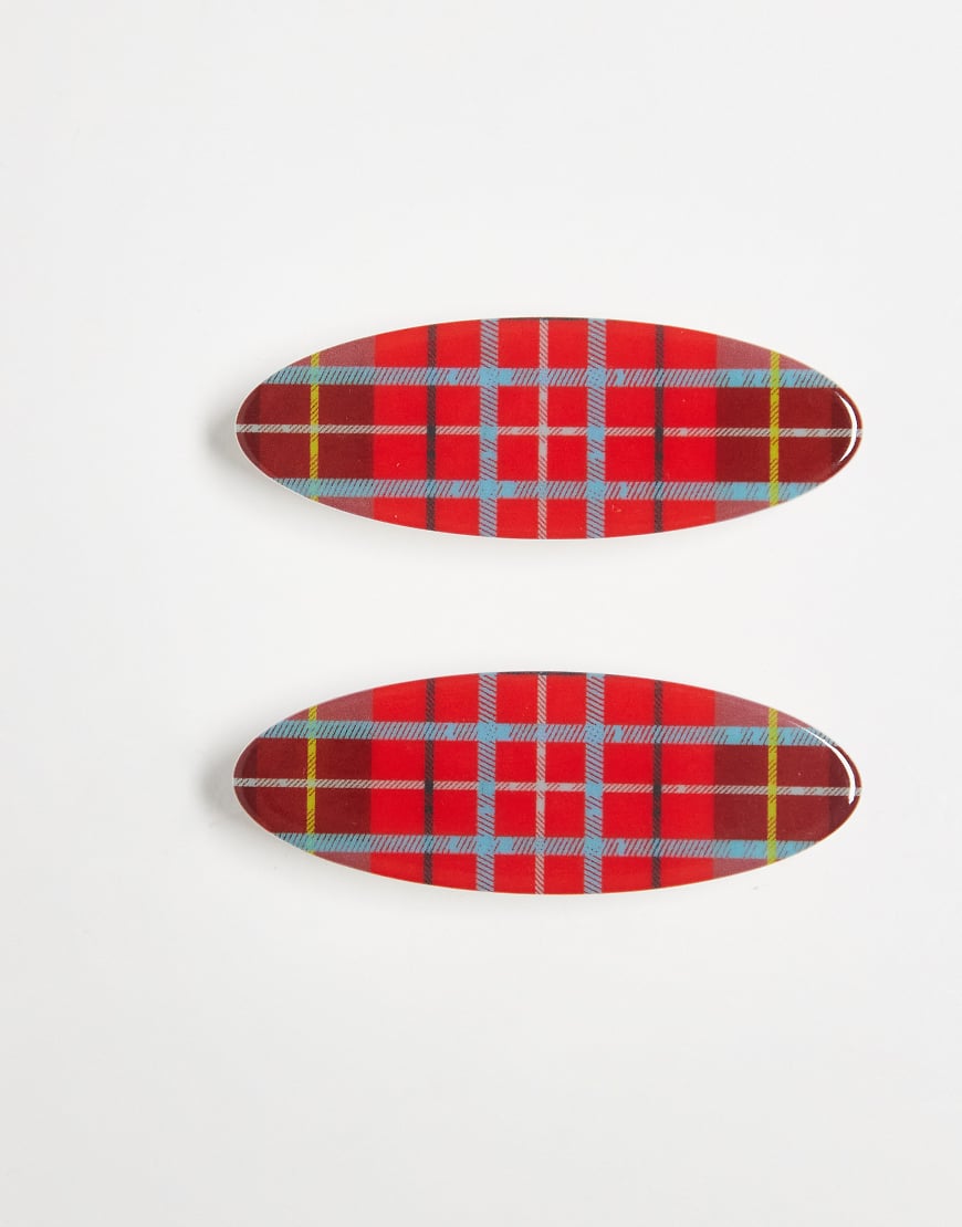 Reclaimed Vintage - 2er-Pack Haarspangen in Rot mit Schottenkaro-Bunt von Reclaimed Vintage