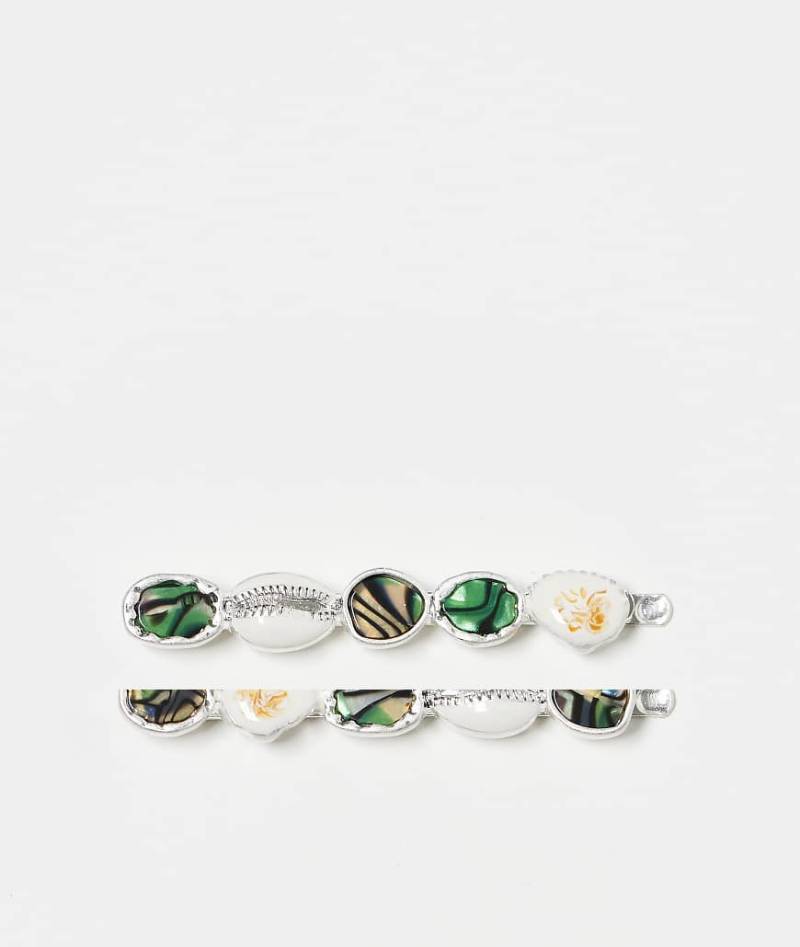 Reclaimed Vintage - 2er-Pack Haarspangen in Silber mit Kunstmuscheldetails von Reclaimed Vintage