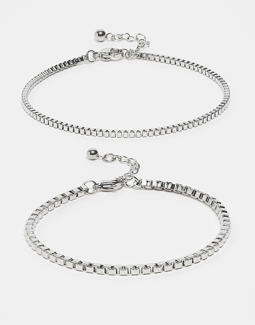 Reclaimed Vintage - 2er-Pack Unisex-Kettenarmbänder aus wasserfestem Edelstahl in Silber von Reclaimed Vintage