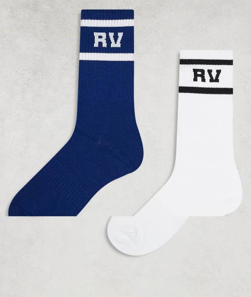 Reclaimed Vintage - 2er-Pack Sportsocken in Weiß und Blau mit Streifendetail-Bunt von Reclaimed Vintage