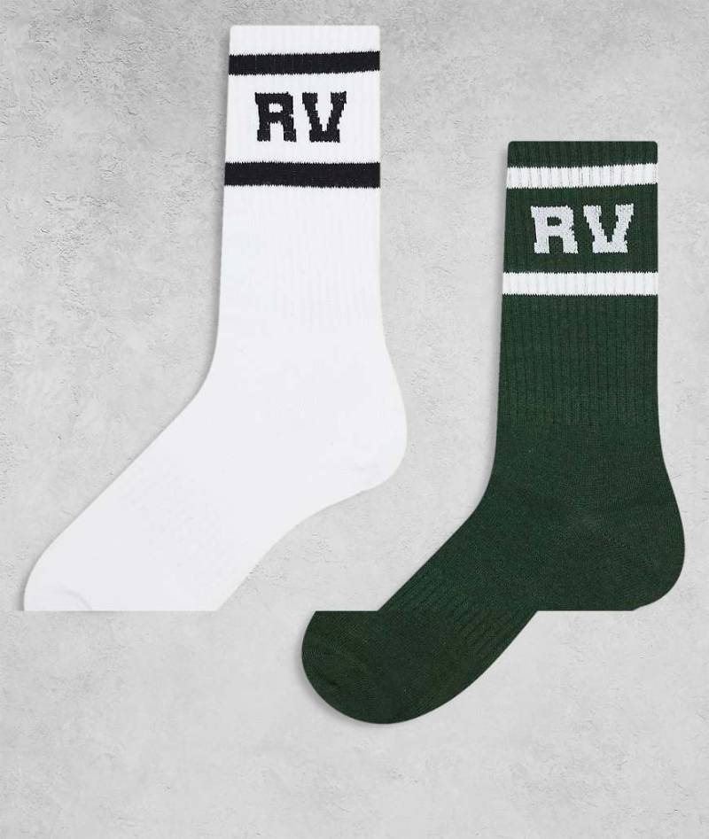 Reclaimed Vintage - 2er-Pack Unisex-Sportsocken in Weiß und Grün mit Streifendetail-Bunt von Reclaimed Vintage