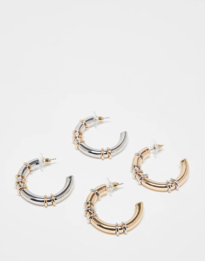 Reclaimed Vintage - 2er-Pack bauchige Creolen in Silber- und Goldoptik von Reclaimed Vintage