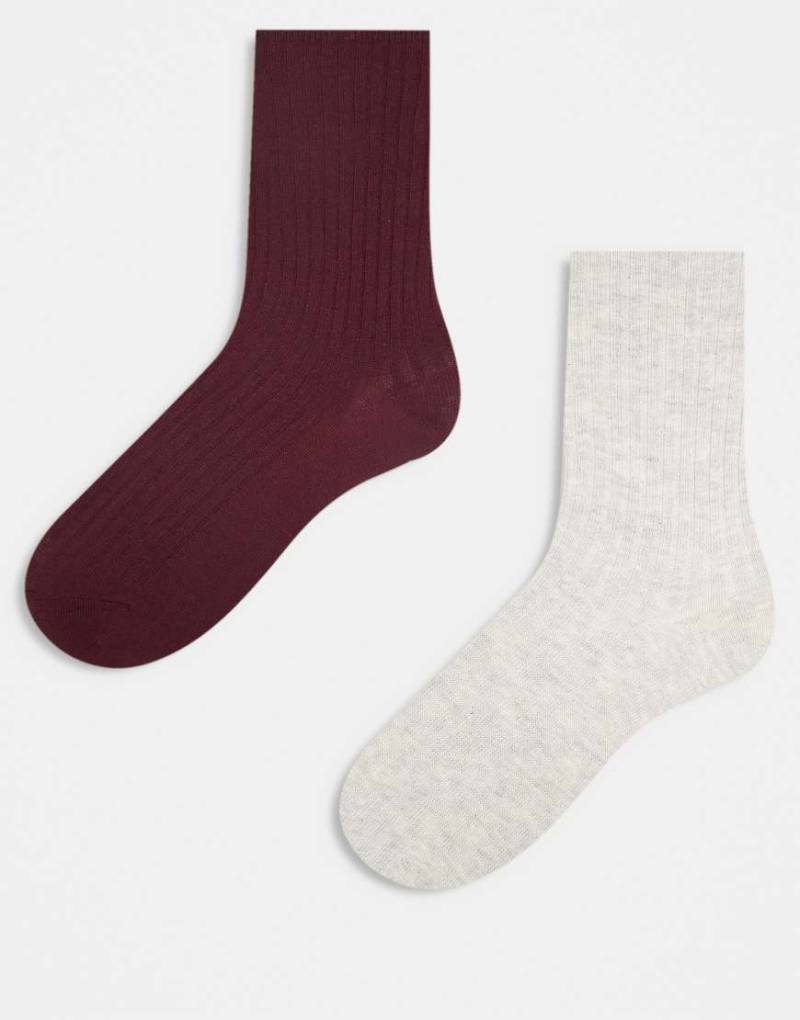 Reclaimed Vintage - 2er-Pack gerippte Knöchelsocken in Burgunderrot und Hellgrau-Bunt von Reclaimed Vintage
