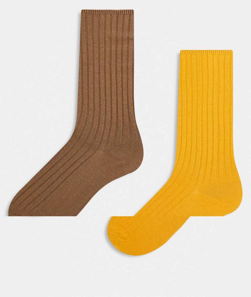 Reclaimed Vintage - 2er-Pack gerippte Knöchelsocken in Senfgelb und Hellbraun-Bunt von Reclaimed Vintage