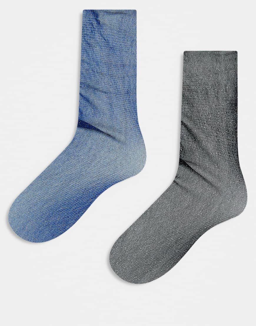 Reclaimed Vintage - 2er-Pack glitzernde Socken aus Netzstoff in Blau und Schwarz-Bunt von Reclaimed Vintage