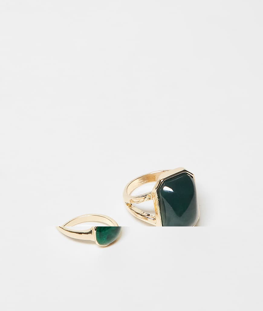 Reclaimed Vintage - 2er-Pack goldfarbene Festival-Ringe mit Schmucksteinen von Reclaimed Vintage