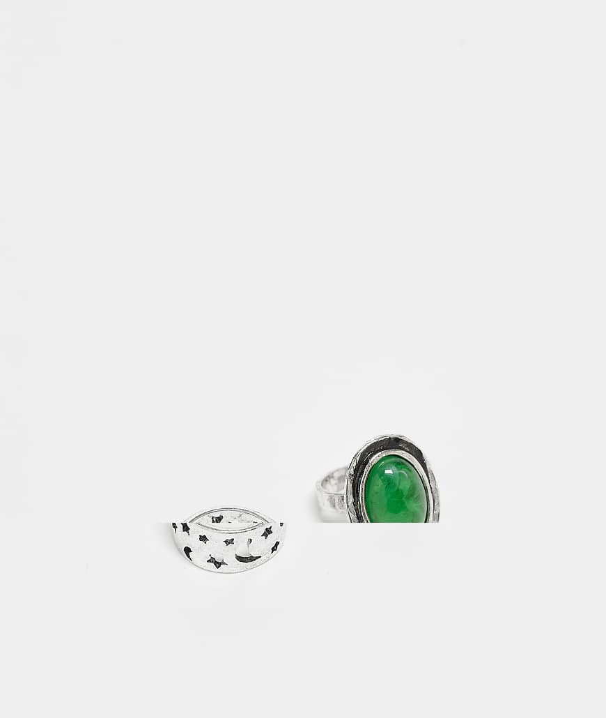 Reclaimed Vintage - 2er-Pack Unisex-Ringe in Silberoptik mit grünem Kunststein Reclaimed Vintage - 2er-Pack Unisex-Ringe in Silberoptik mit grünem Kunststein von Reclaimed Vintage