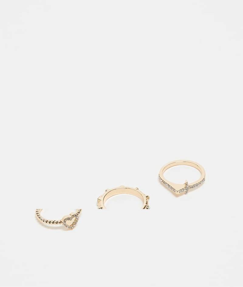 Reclaimed Vintage - 3er-Pack zierliche Ringe in Goldoptik mit Kreuz- und Herzdesign-Goldfarben von Reclaimed Vintage
