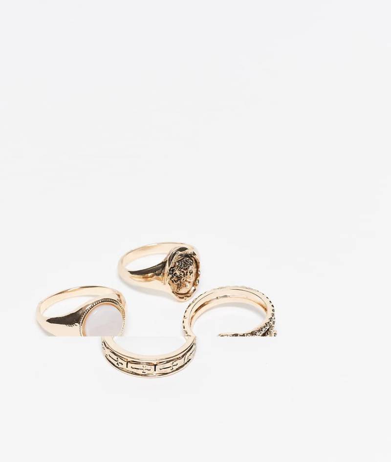 Reclaimed Vintage - 4er-Pack Unisex-Ringe in Gold mit Kunststein-Detail-Goldfarben von Reclaimed Vintage