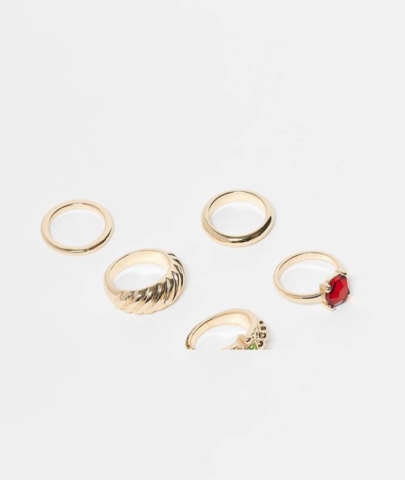 Reclaimed Vintage - Filigrane Ringe in Goldoptik mit Schmucksteinen, 5er Set-Goldfarben von Reclaimed Vintage