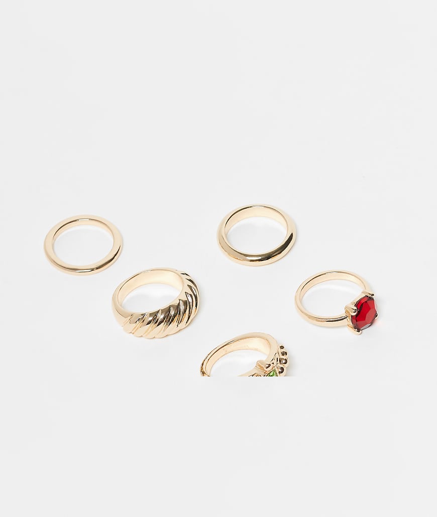 Reclaimed Vintage - Filigrane Ringe in Goldoptik mit Schmucksteinen, 5er Set-Goldfarben von Reclaimed Vintage