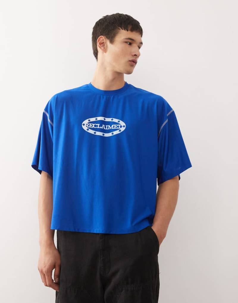 Reclaimed Vintage - Kastiges T-Shirt aus Airtex-Material in Kobaltblau mit Stern-Logoprint von Reclaimed Vintage