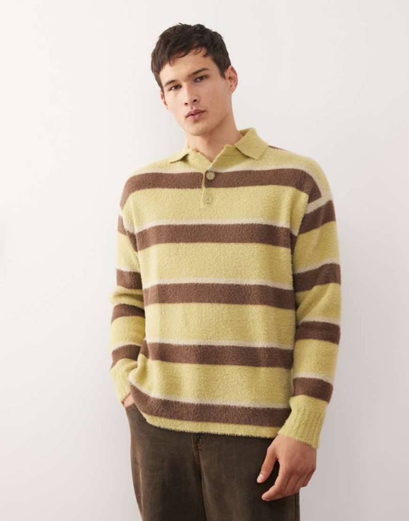 Reclaimed Vintage - Angerauter Strickpullover mit Polokragen und zartem Streifenmuster-Grün von Reclaimed Vintage