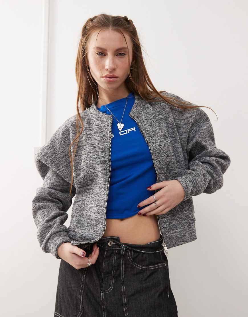 Reclaimed Vintage - Bomberjacke aus Strick in Grau meliert mit Reißverschluss von Reclaimed Vintage