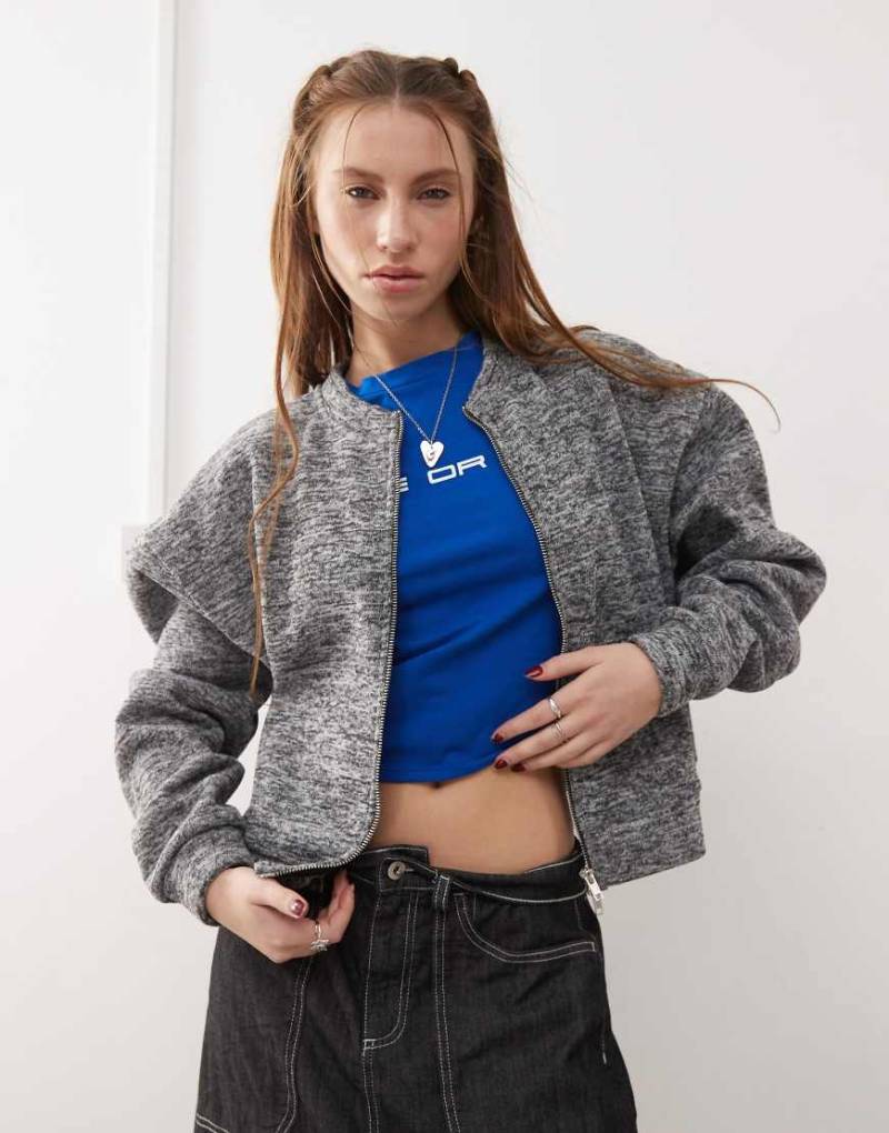 Reclaimed Vintage - Bomberjacke aus Strick in Grau meliert mit Reißverschluss von Reclaimed Vintage