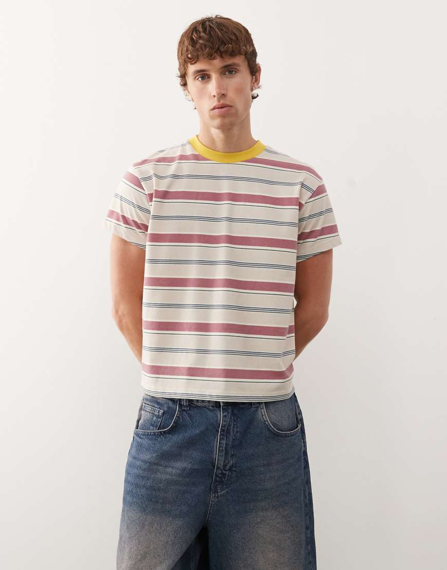 Reclaimed Vintage - Bunt gestreiftes Ringer-T-Shirt mit kastigem Cropped-Schnitt von Reclaimed Vintage