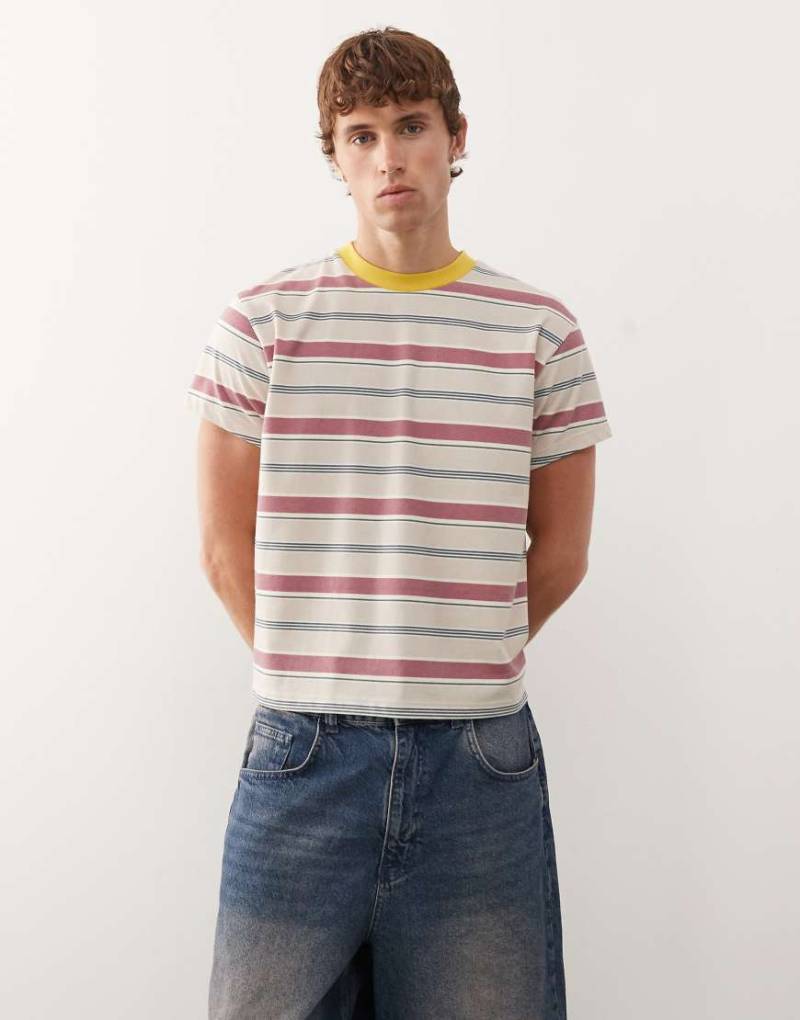 Reclaimed Vintage - Bunt gestreiftes Ringer-T-Shirt mit kastigem Cropped-Schnitt von Reclaimed Vintage