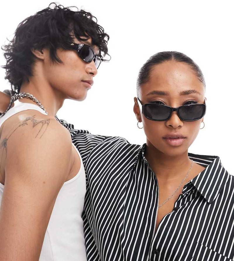 Reclaimed Vintage - Eckige Unisex-Sonnenbrille in Schwarz mit Wrap-around-Gestell von Reclaimed Vintage