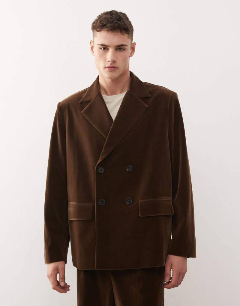 Reclaimed Vintage - Eleganter Oversize-Blazer aus Samt in Braun, Kombiteil-Grau von Reclaimed Vintage