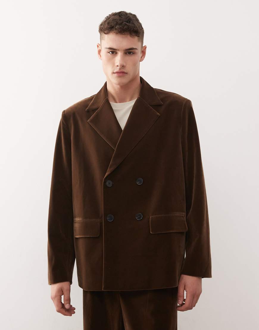 Reclaimed Vintage - Eleganter Oversize-Blazer aus Samt in Braun, Kombiteil-Grau von Reclaimed Vintage