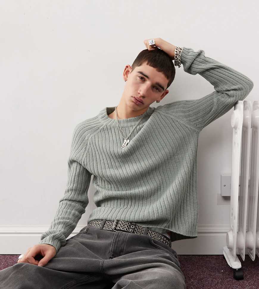 Reclaimed Vintage - Gerippter Fischerpullover in Grau von Reclaimed Vintage