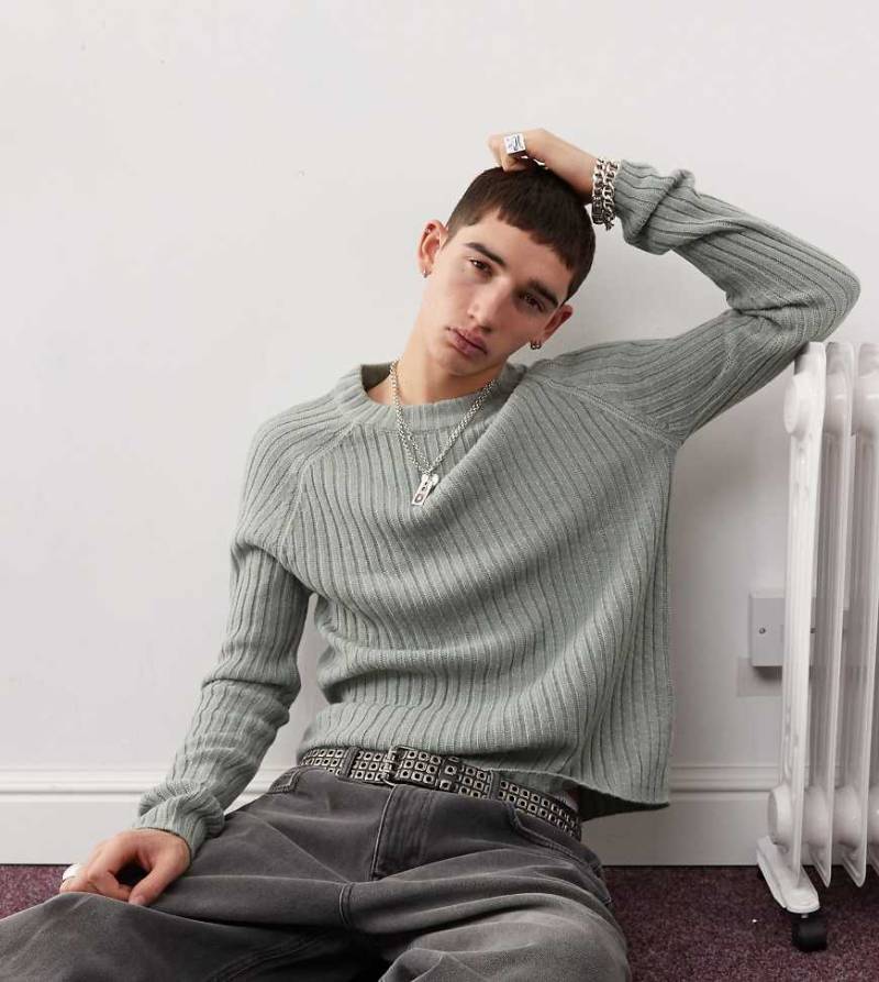 Reclaimed Vintage - Gerippter Fischerpullover in Grau von Reclaimed Vintage