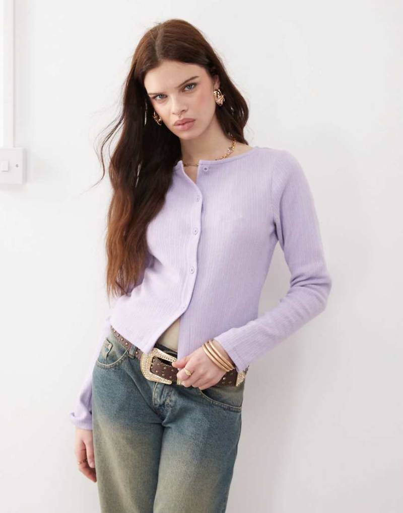 Reclaimed Vintage - Geripptes Oberteil in Flieder mit durchgehender Knopfleiste-Grün von Reclaimed Vintage