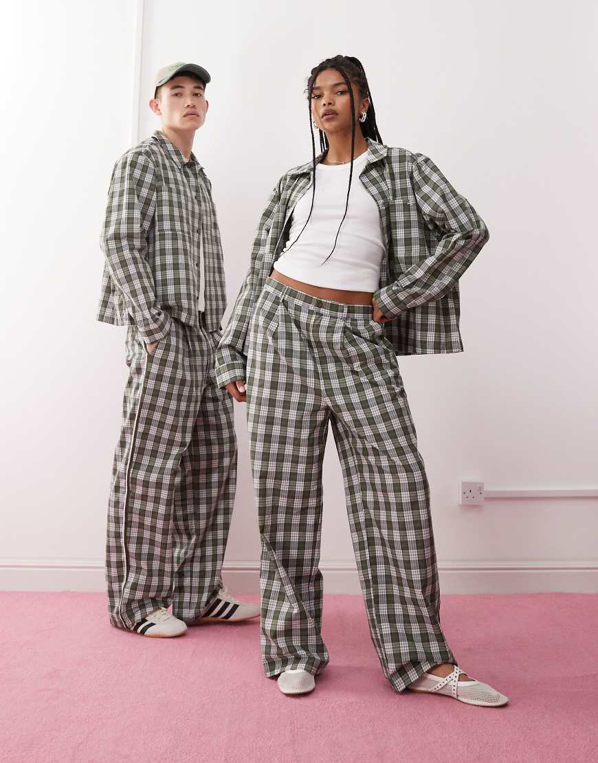 Reclaimed Vintage - Grün karierte Unisex-Hose mit weitem Bein, Kombiteil-Bunt von Reclaimed Vintage