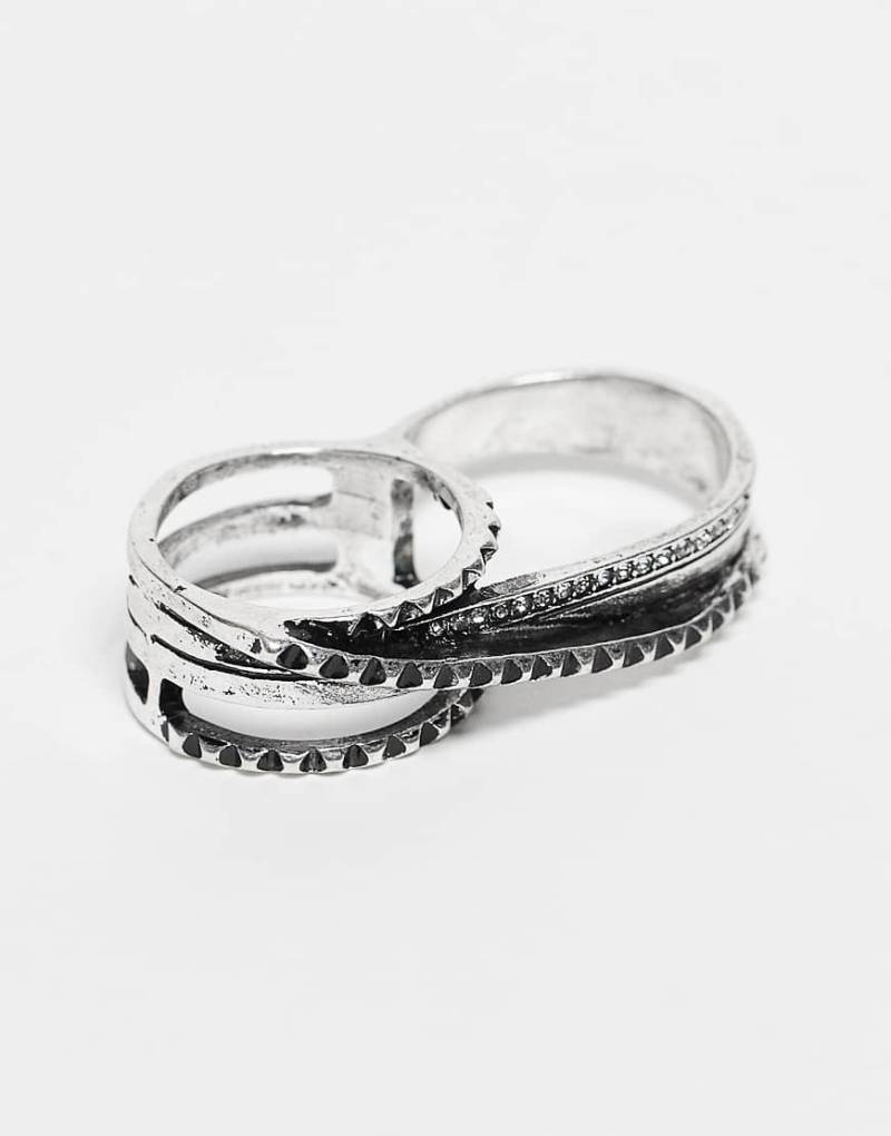Reclaimed Vintage - Halloween - Doppelter Unisex-Ring in geschwärzter Silber-Optik mit Federdetail Reclaimed Vintage - Halloween - Doppelter Unisex-Ring in geschwärzter Silber-Optik mit Federdetail von Reclaimed Vintage