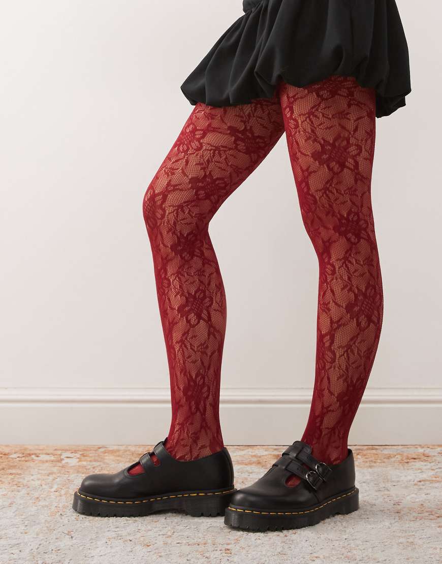 Reclaimed Vintage - Halloween - Strumpfhose aus floraler Spitze in Burgunderrot Reclaimed Vintage - Halloween - Strumpfhose aus floraler Spitze in Burgunderrot von Reclaimed Vintage