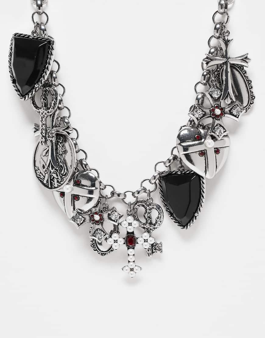 Reclaimed Vintage - Ultimate - Unisex-Halskette in brünierter Silberoptik mit Anhängern von Reclaimed Vintage