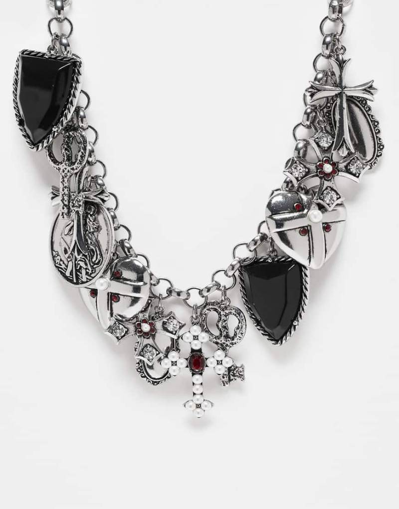 Reclaimed Vintage - Ultimate - Unisex-Halskette in brünierter Silberoptik mit Anhängern von Reclaimed Vintage