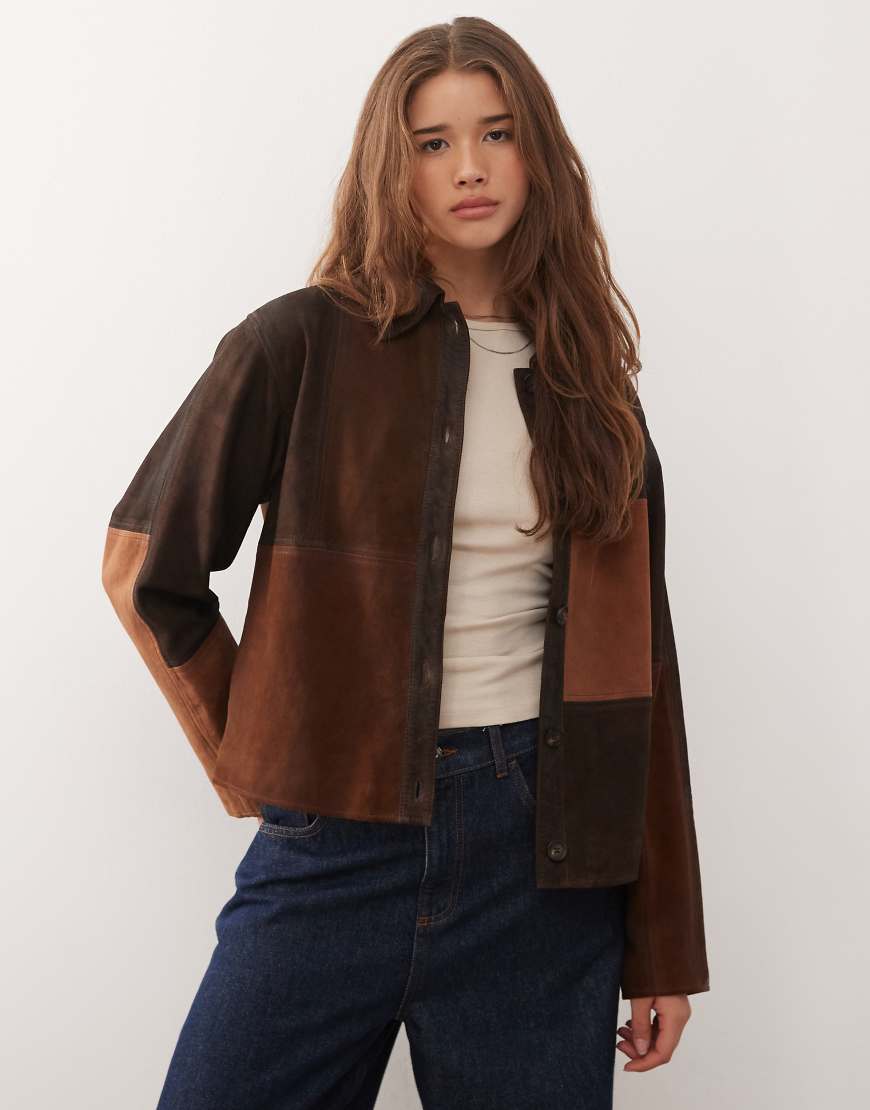 Reclaimed Vintage - Hochwertige Jacke aus einem Mix aus echtem Wildleder in Hellbraun mit Kontrastbahnen-Brown von Reclaimed Vintage