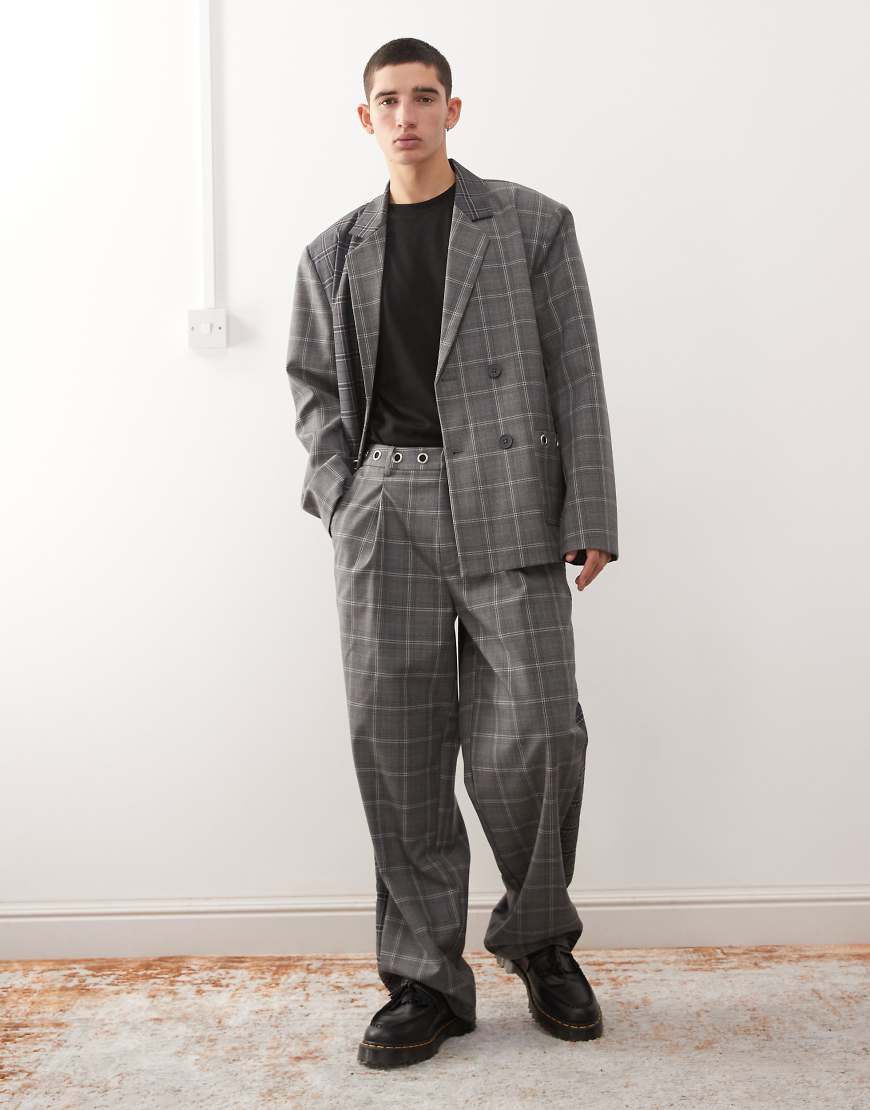 Reclaimed Vintage - Weite Hose in Grau mit geteiltem Karomuster und Ösendetail, Kombiteil-Bunt von Reclaimed Vintage