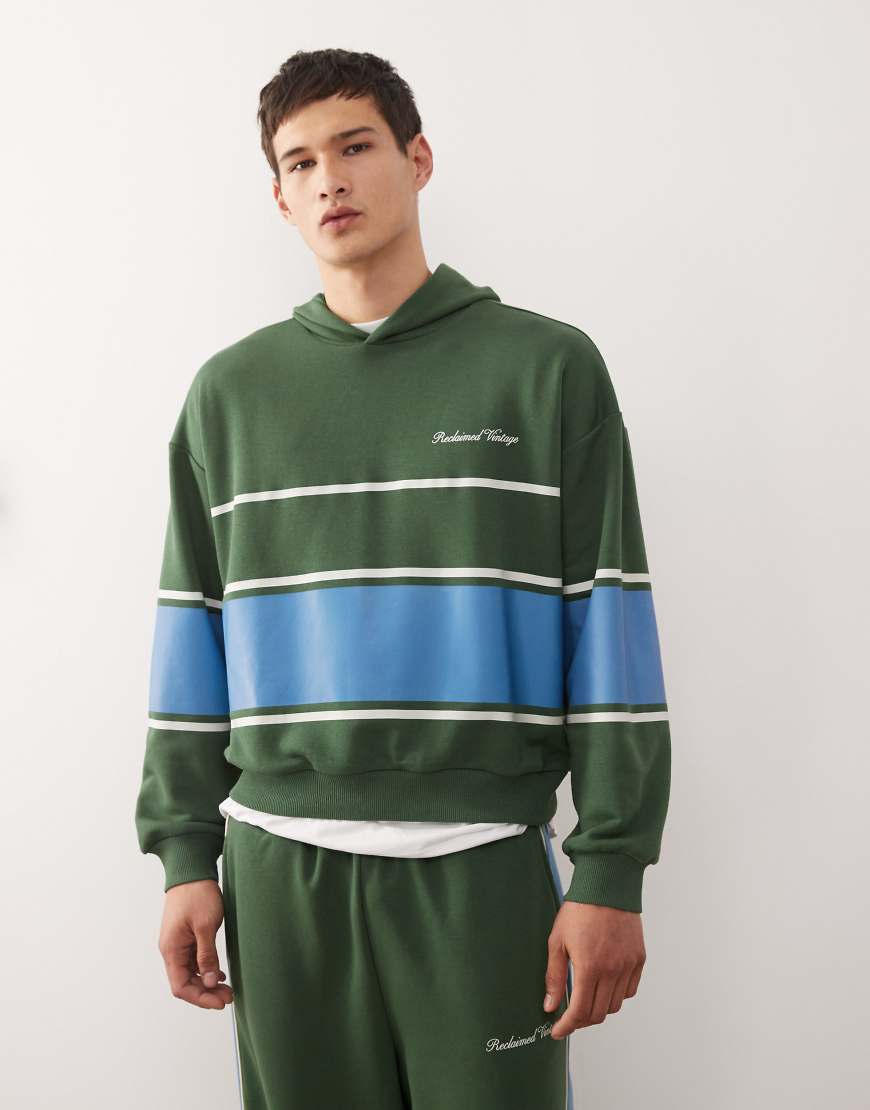 Reclaimed Vintage - Kapuzenpullover in Grün mit Streifendetail, Kombiteil von Reclaimed Vintage