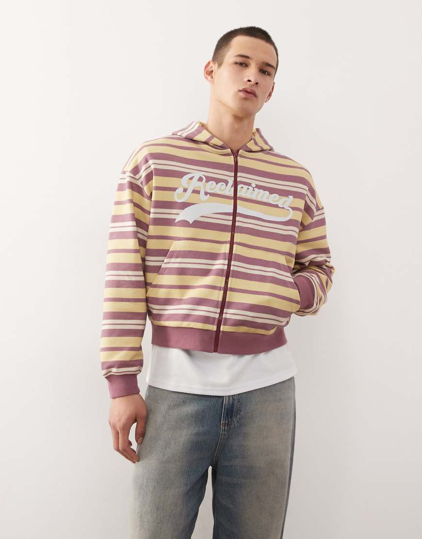 Reclaimed Vintage - Kapuzenpullover mit mehrfarbigem Streifenmuster, Logo und durchgehendem Reißverschluss-Gelb Reclaimed Vintage - Kapuzenpullover mit mehrfarbigem Streifenmuster, Logo und durchgehendem Reißverschluss-Gelb von Reclaimed Vintage