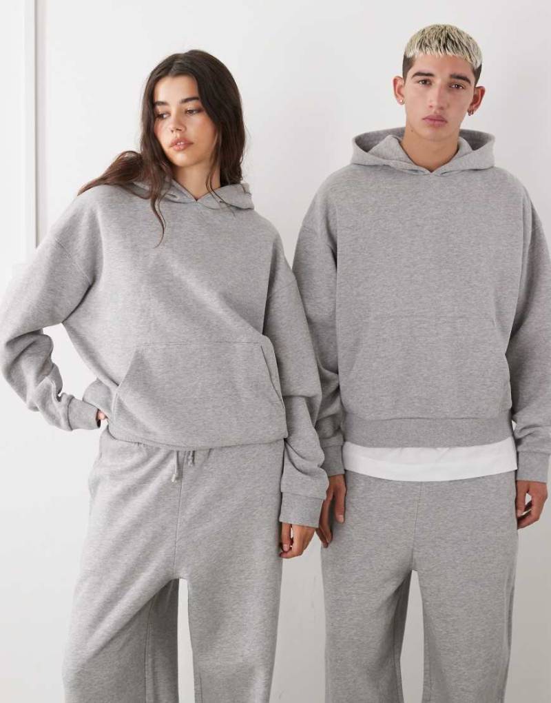 Reclaimed Vintage - Kastiger Unisex-Kapuzenpullover aus schwerem Stoff in meliertem Grau von Reclaimed Vintage