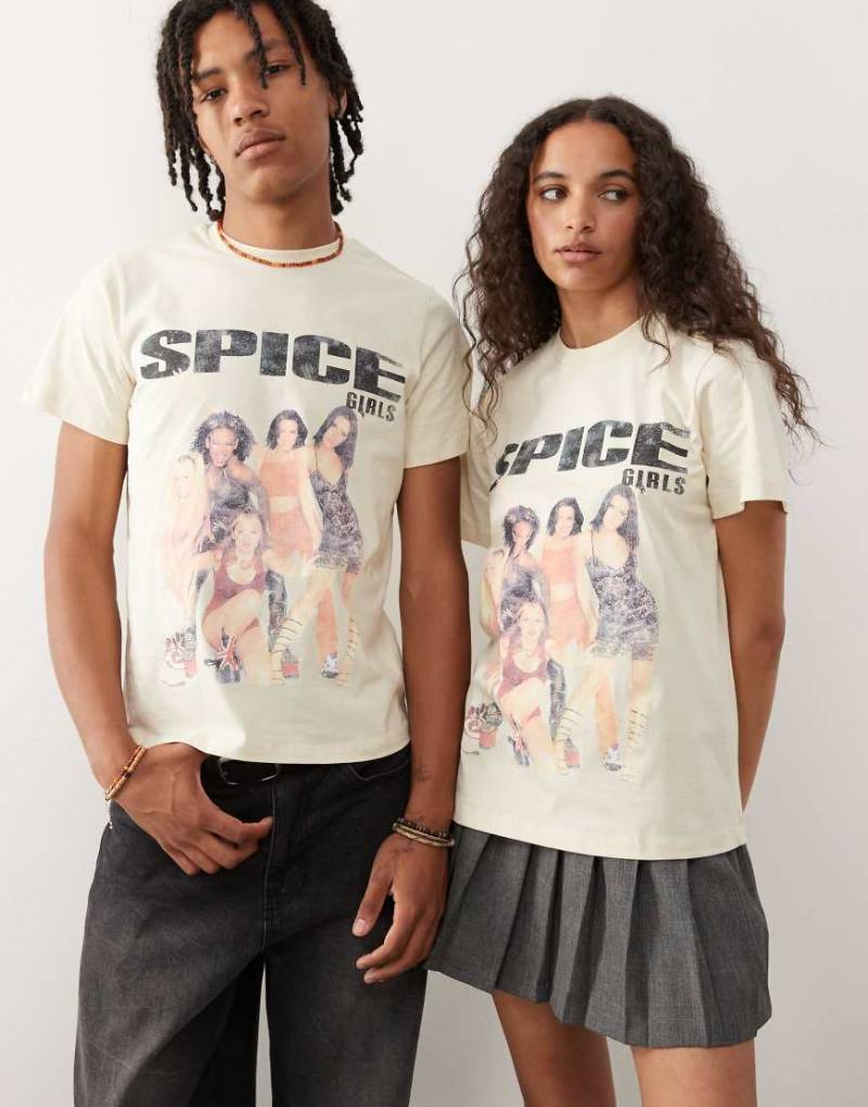 Reclaimed Vintage - Kastiges Unisex-T-Shirt in Buttergelb mit lizenzierter Spice-Girls-Grafik-Weiß von Reclaimed Vintage