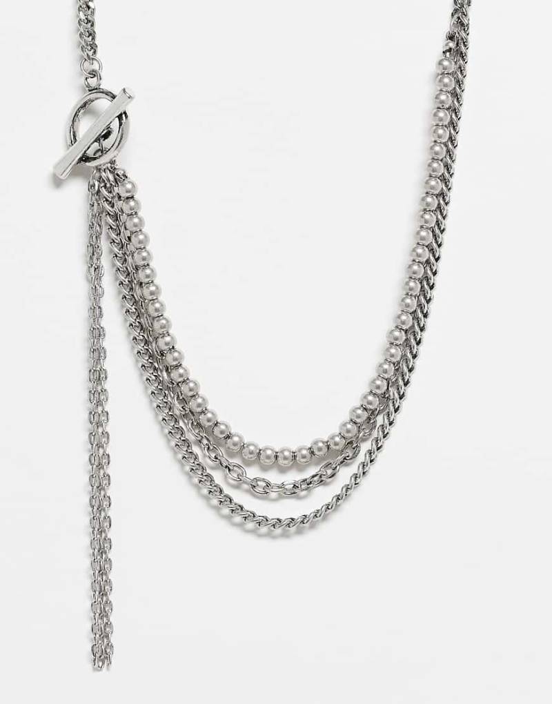 Reclaimed Vintage - Längere silberfarbene Unisex-Halskette mit T-Steg-Detail von Reclaimed Vintage