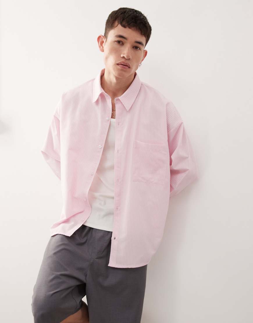 Reclaimed Vintage - Langärmliges, kastiges Hemd in Rosa mit Nadelstreifen von Reclaimed Vintage