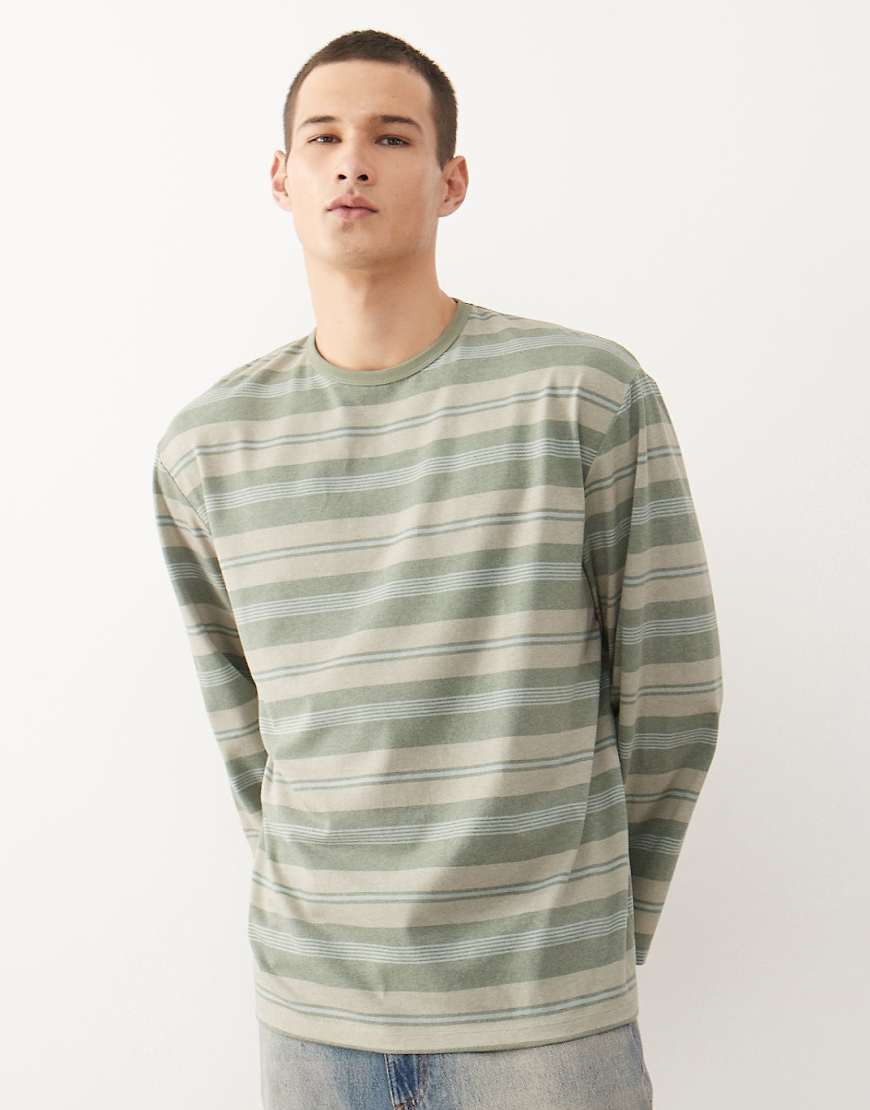 Reclaimed Vintage - Langärmliges T-Shirt in Neutral und Khaki gestreift mit kurzer, kastiger Passform-Grün von Reclaimed Vintage