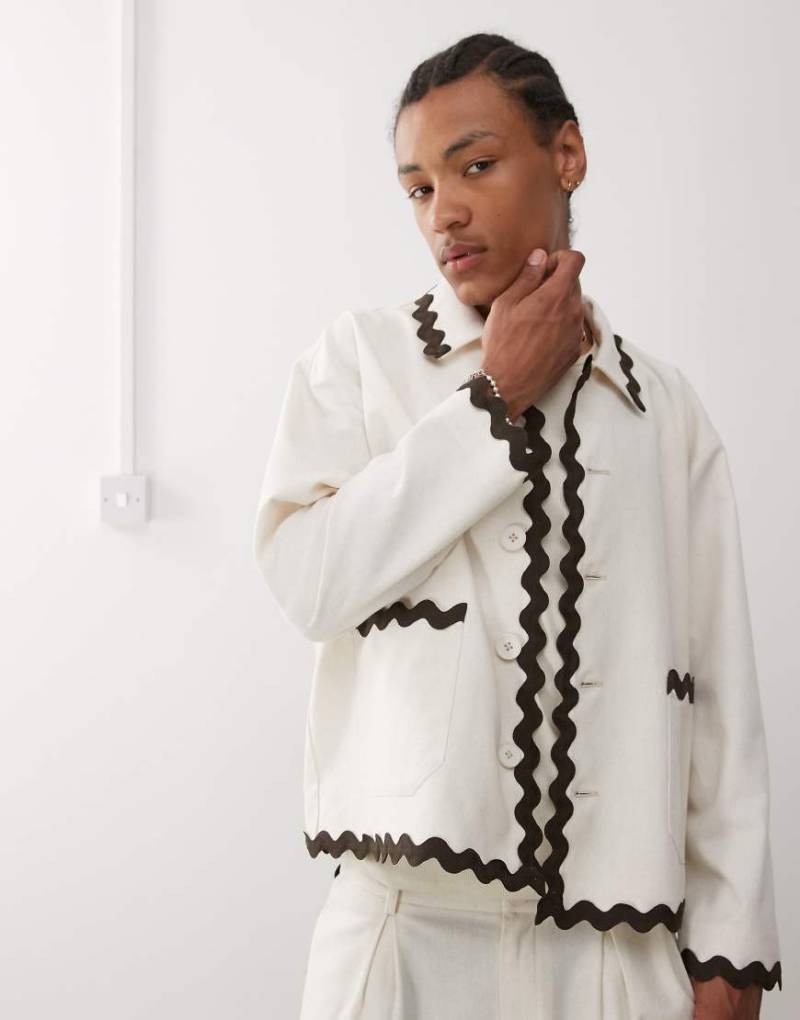 Reclaimed Vintage - Limited Edition - Hemdjacke aus Leinen mit Zierstreifen mit Bogenkante, Kombiteil-Neutral von Reclaimed Vintage