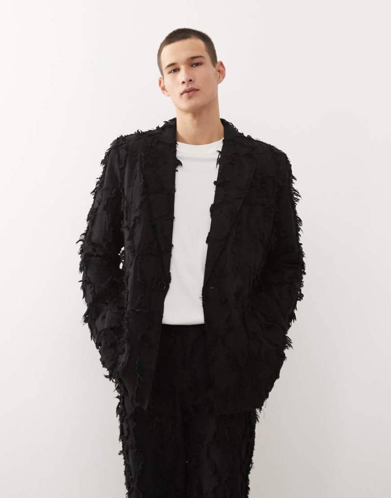 Reclaimed Vintage - Limited Edition - Oversize-Anzugjacke in Schwarz mit Ausfransungen, Kombiteil von Reclaimed Vintage