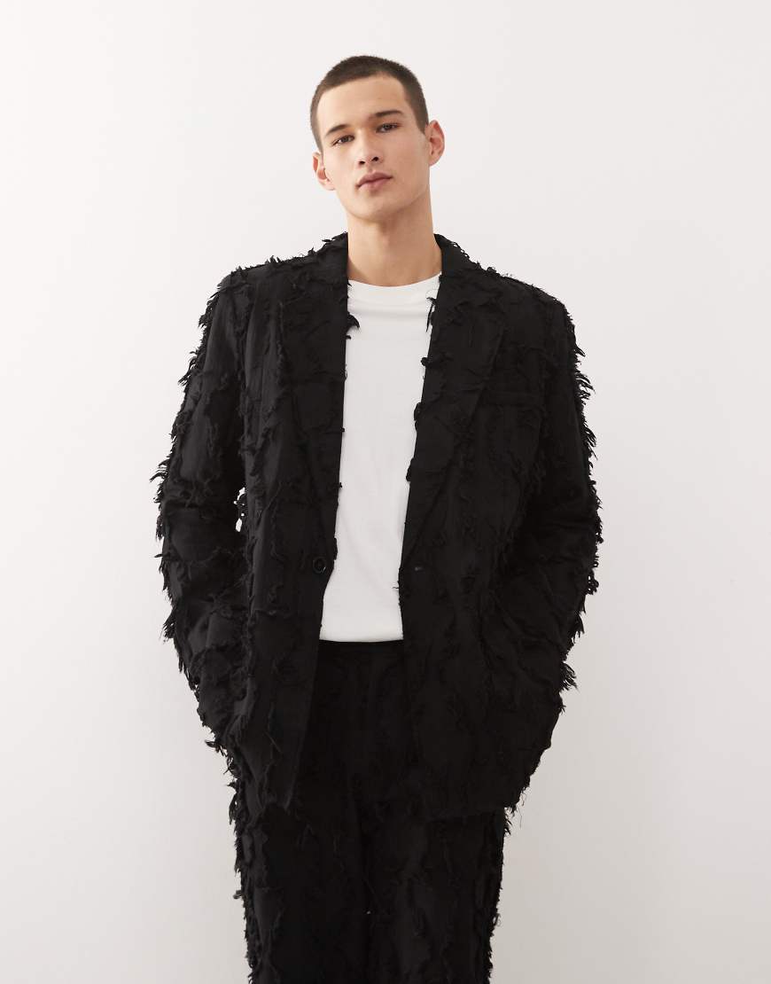 Reclaimed Vintage - Limited Edition - Oversize-Anzugjacke in Schwarz mit Ausfransungen, Kombiteil von Reclaimed Vintage