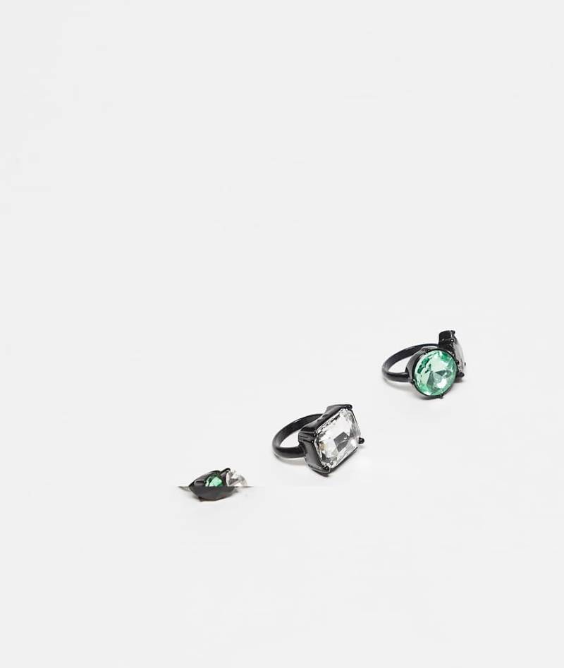 Reclaimed Vintage - Limited Edition - Ring-Set in Silberoptik mit grünen und schwarzen Steinen-Bunt von Reclaimed Vintage